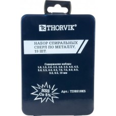 THORVIK 19 шт. Набор спиральных сверл по металлу HSS Co в металлическом кейсе, d1.0-10.0 мм (TDBS19K5)