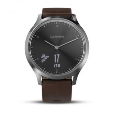 Часы Garmin Vivomove HR серебряные с темно-коричневым кожаным ремешком