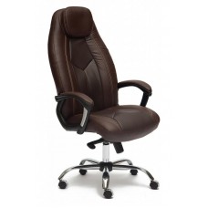 Кресло Tetchair BOSS люкс хром кож/зам, коричневый/коричневый перфорированный, 36-36/36-36/06