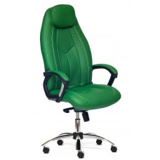 Кресло руководителя TETCHAIR BOSS люкс хром кож/зам, зеленый/зеленый перфорированный, 36-001/36-001/06